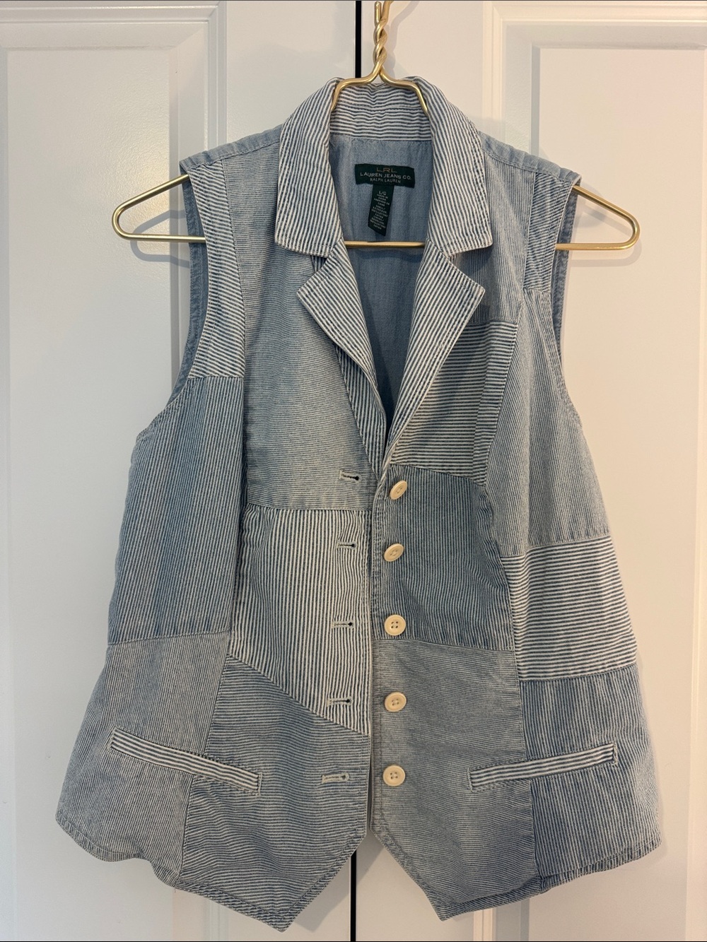 VINTAGE Ralph Lauren Pinstripe Patchwork Denim Vest